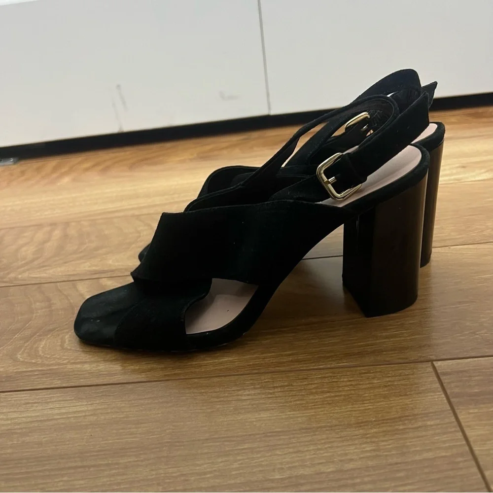 Kate Spade Black Suede Block Heel Sandals Women’s Size 8.5 Ankle Strap